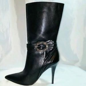 CARLOS SANTANA Black Leather Stiletto Boots 10